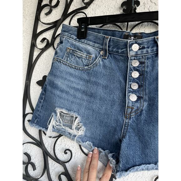 7 For All Mankind Monroe Cutt Off Shorts - Size 30 - Blue - Picture 6 of 12